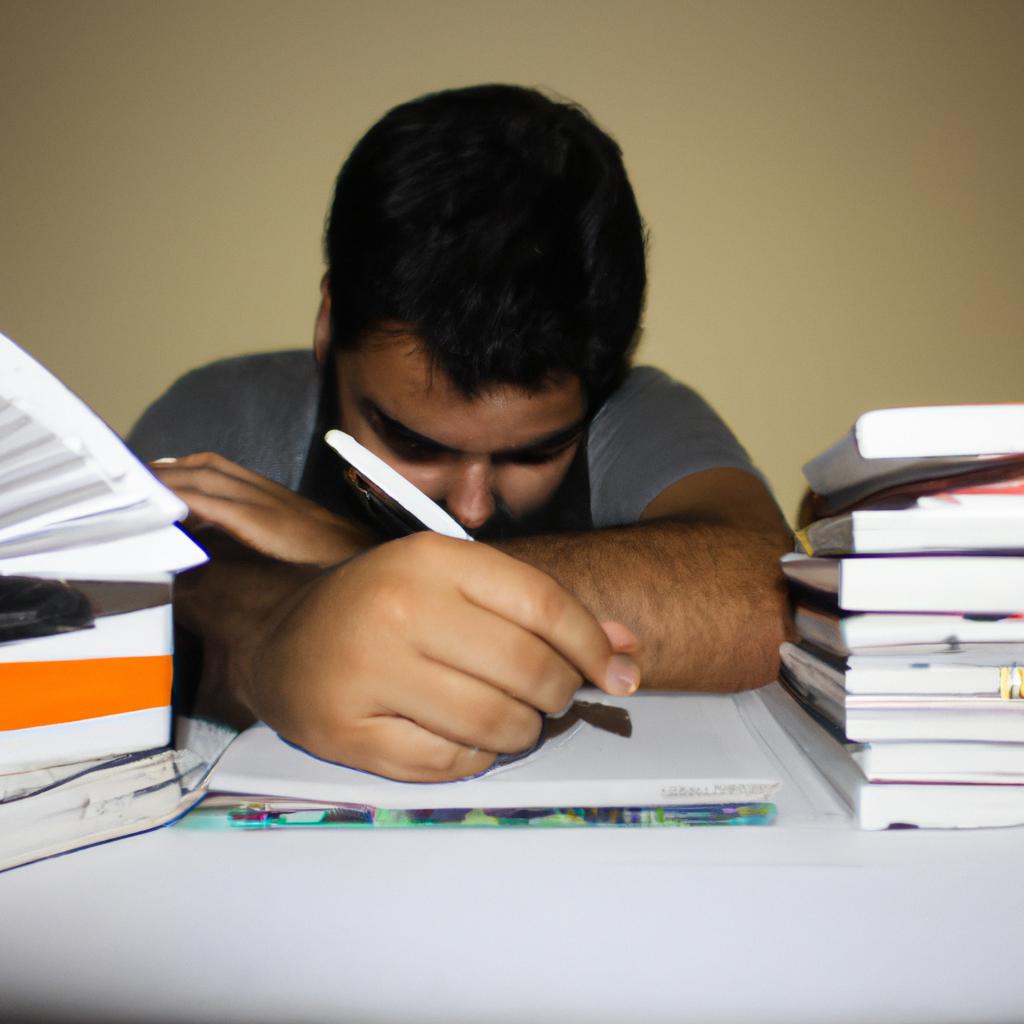 Person studying with textbooks and notes