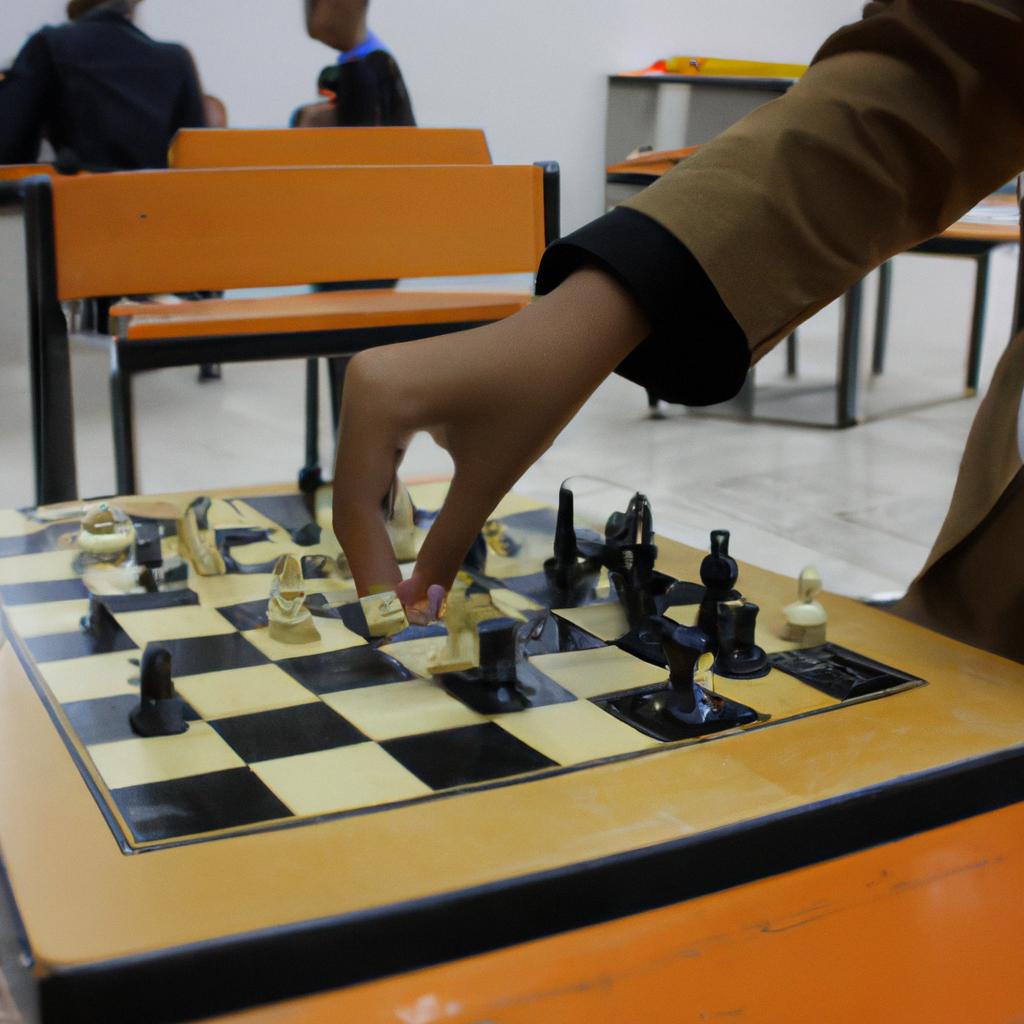 Person playing chess at school